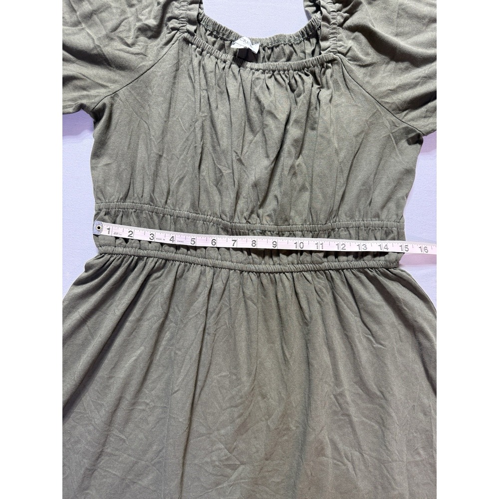 JCrew Womens Green Fit Flare Dress L Short Knit Cotton Square Neck Puff Sleeve - Picture 2 of 6
